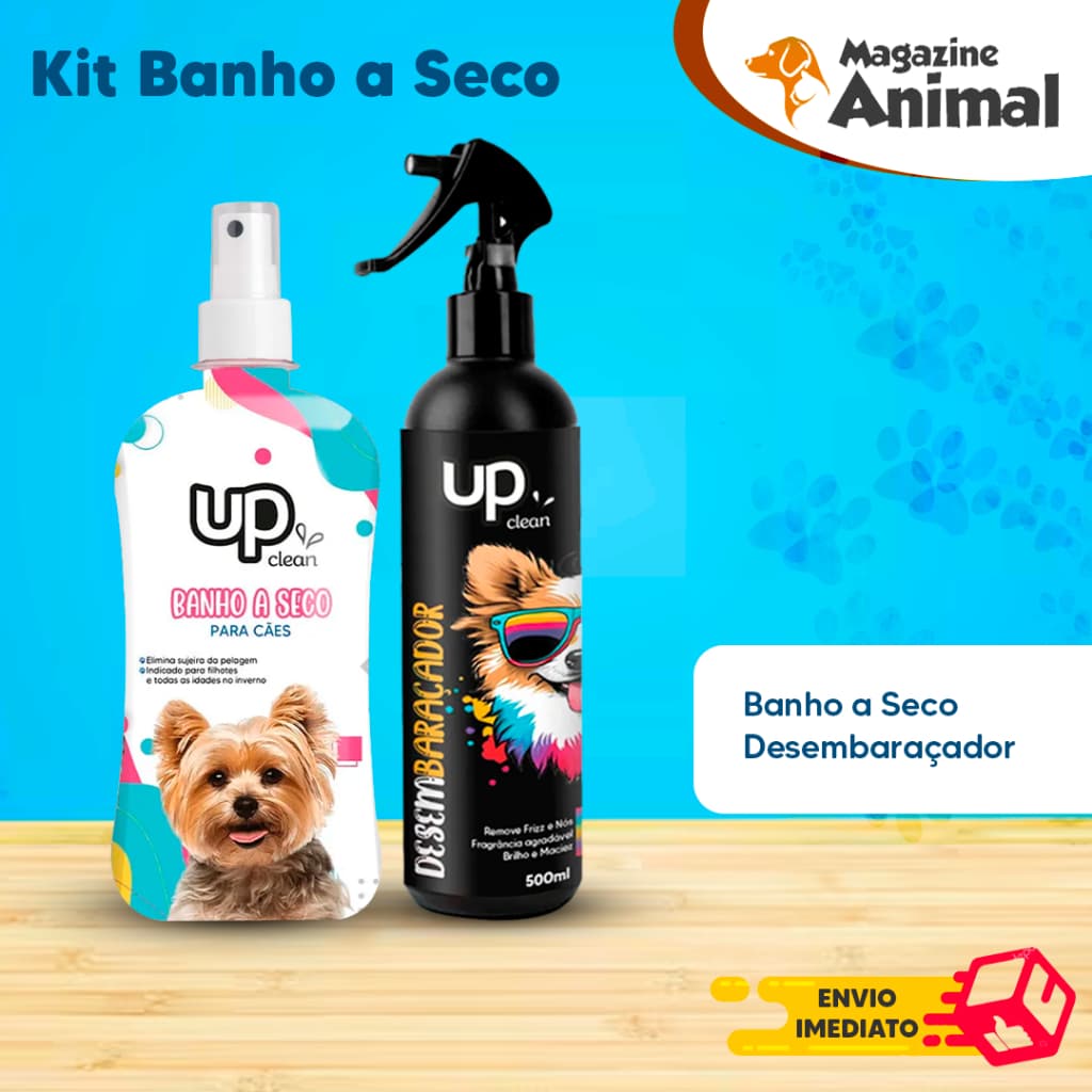 Kit Banho a Seco para Cachorro + Desembaraçador de Pelos Kit Higiene Pet Banho a Seco Pet UP Clean