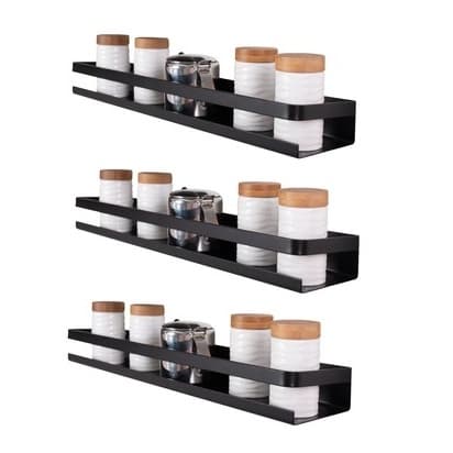 Kit 3 Prateleira De Utensílios Tempero Cozinha Preto Fosco 60cm