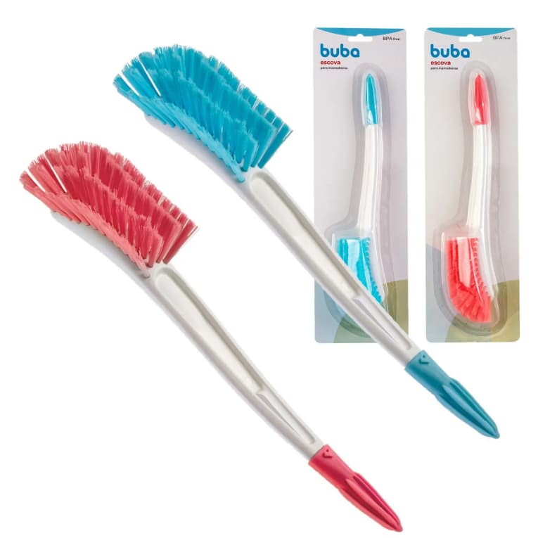 Escova para Lavar Mamadeira com Limpador de Bico Buba Azul e Rosa Bebê Garrafas Térmica e Acessórios