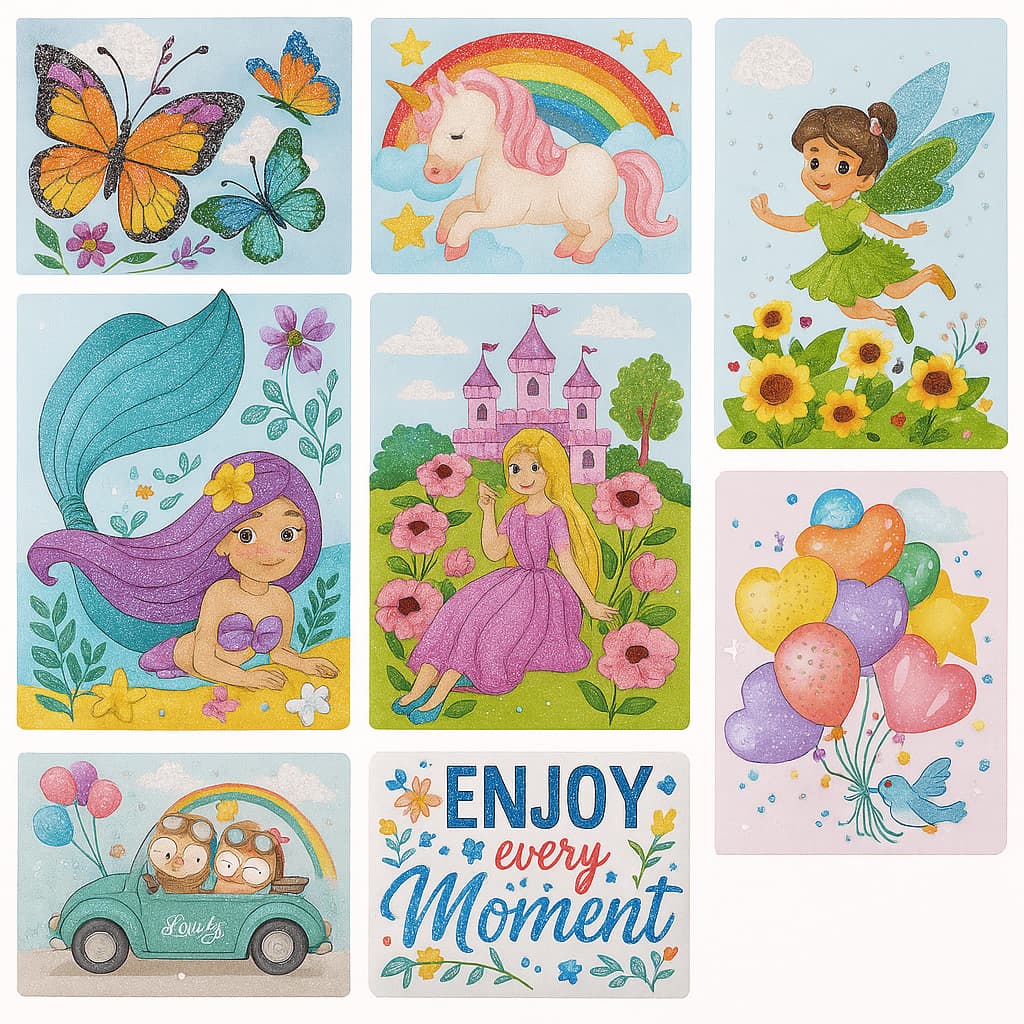 Kit Quadros De Pintura 5d Diamante Infantil Feminino Fada Princesa Sereia Unicornio Variado SORTIDO