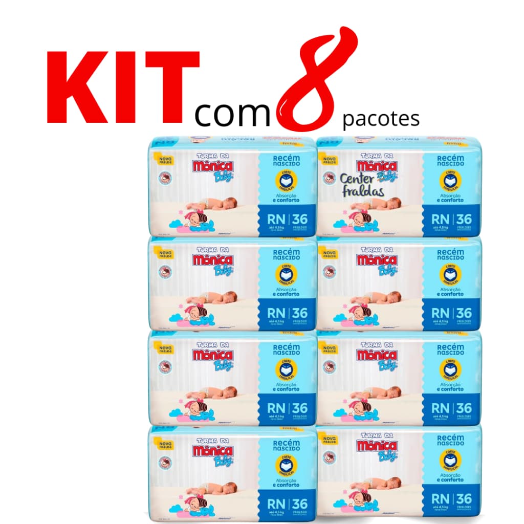 Kit Fralda Turma Da Mônica Recém-nascido Rn com 8 pacotes