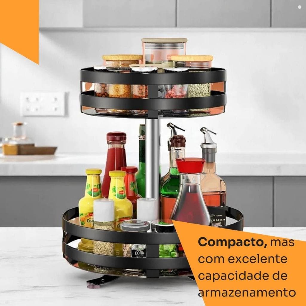 Organizador Multiuso Giratório 360° com 2 andares para Cozinha Banheiro Maquiagem Cosméticos Preto