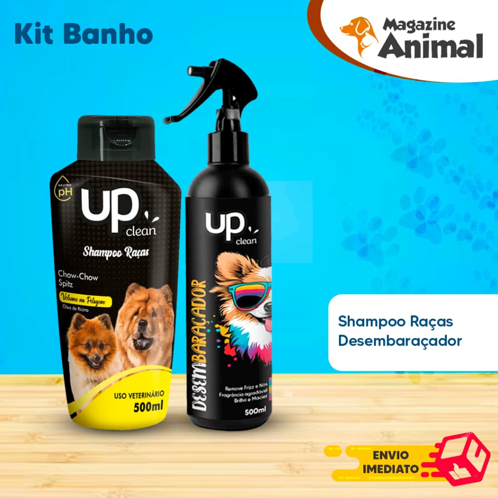 Kit banho Shampoo Para Cachorro pet Shampoo para cães Chow Chow - Spitz 500ml + Desembaraçador 500ml
