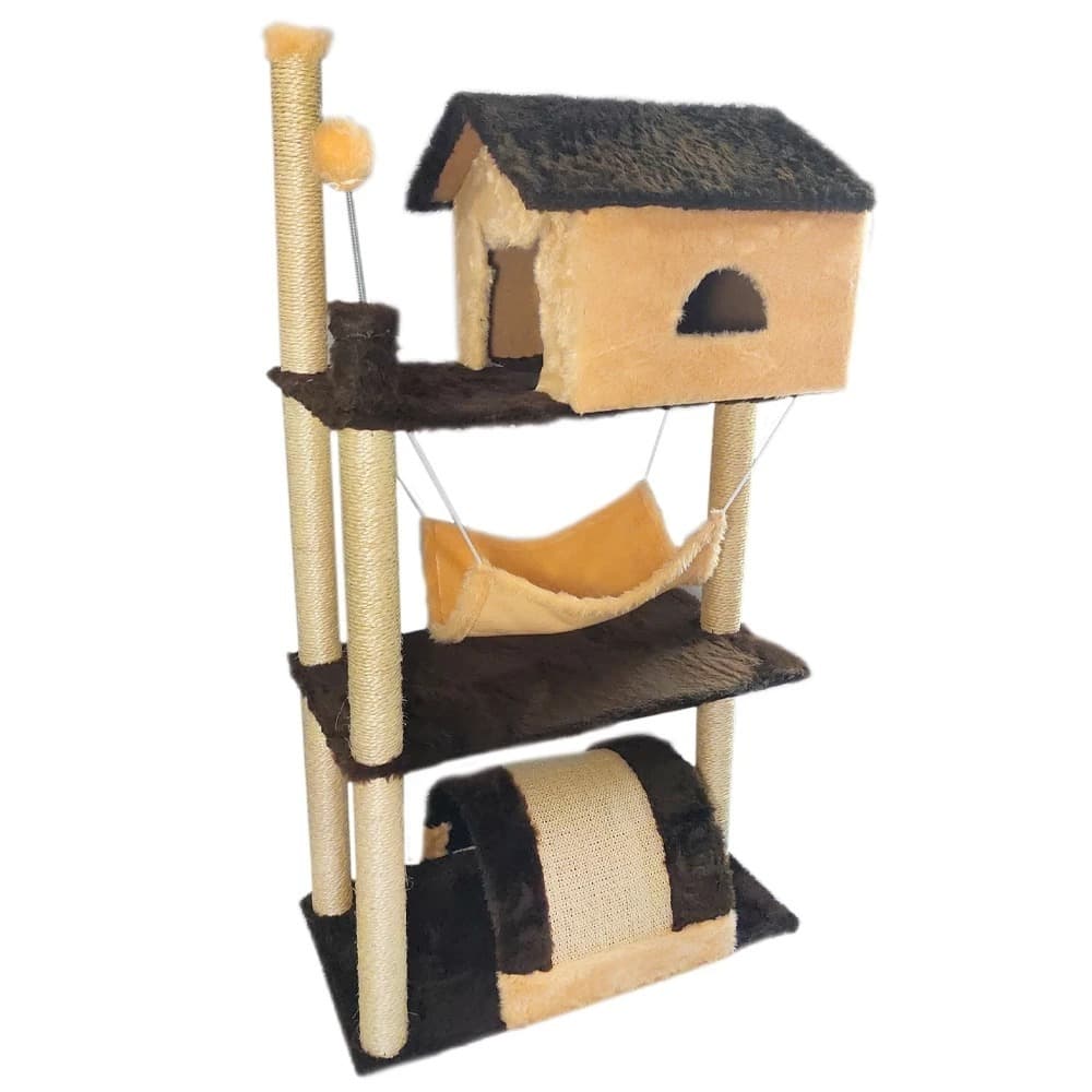 Casa De Gato Arranhador Modelo 1, 2 e 3 andares com Redes  Poste , Oca e Bolinha Casinha Anti Stress