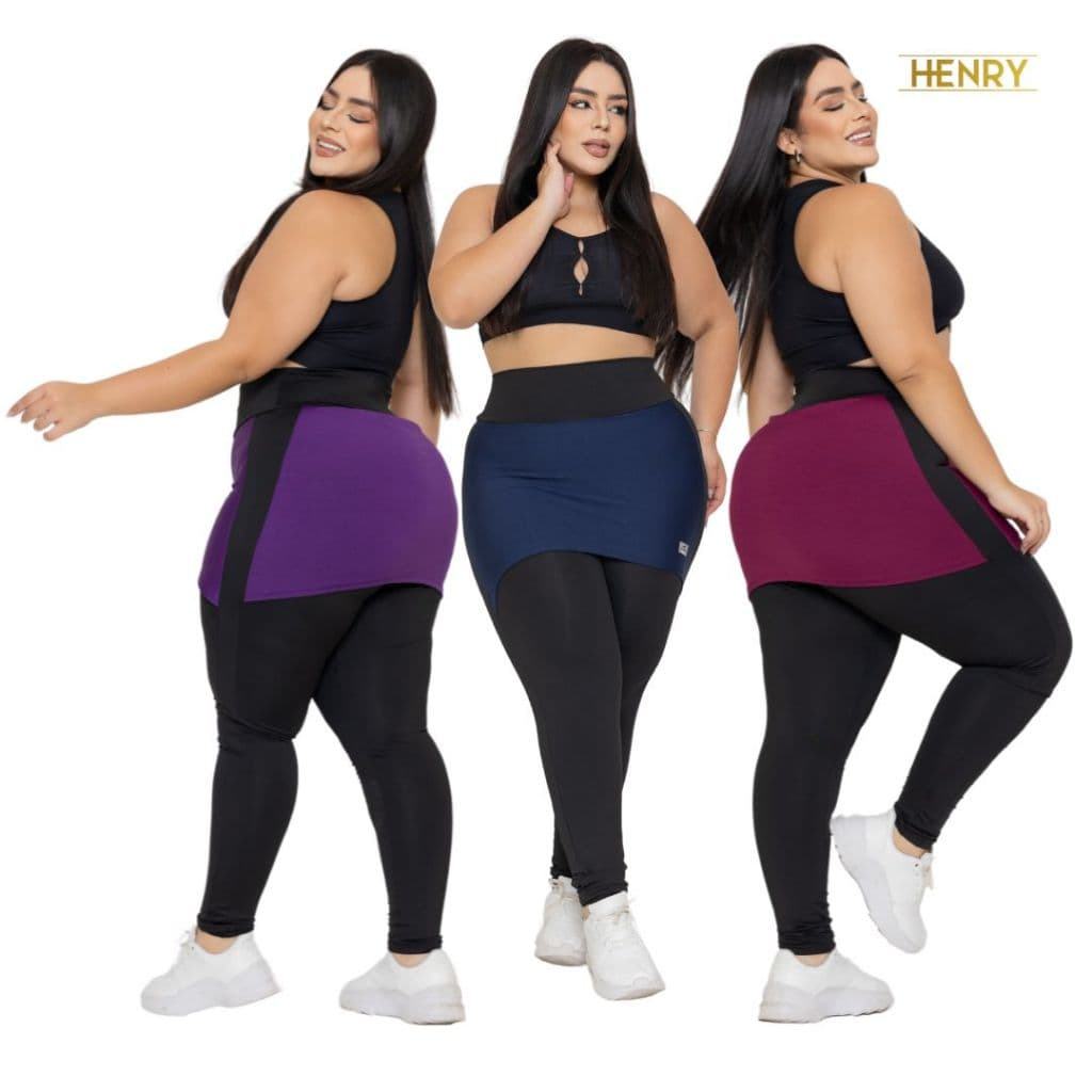Kit 2 Calças Leggings Feminina Roupa de Academia com Saia Moda Fitness Tapa bumbum PLUS SIZE G1 G2 CURVE