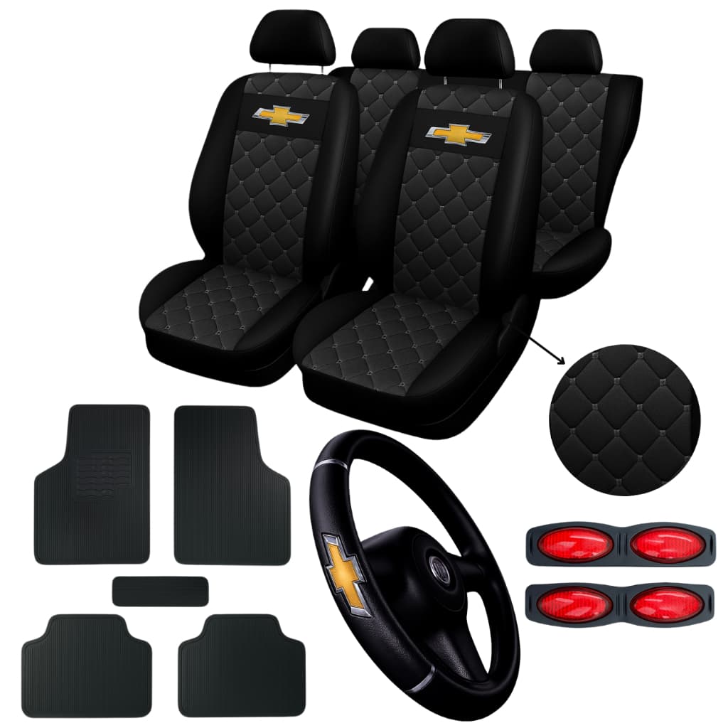 kit Capa de Banco Automotivo Carro Couro Celta Corsa Classic Onix Novo Prisma Vectra Astra + tapete