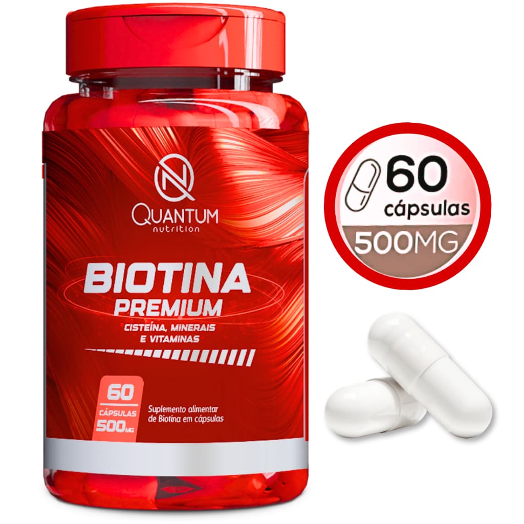 Biotina Quantum 60 Cápsulas Vitamina B7 Cabelos Pele Unhas Fortalecimento Crescimento Suplemento