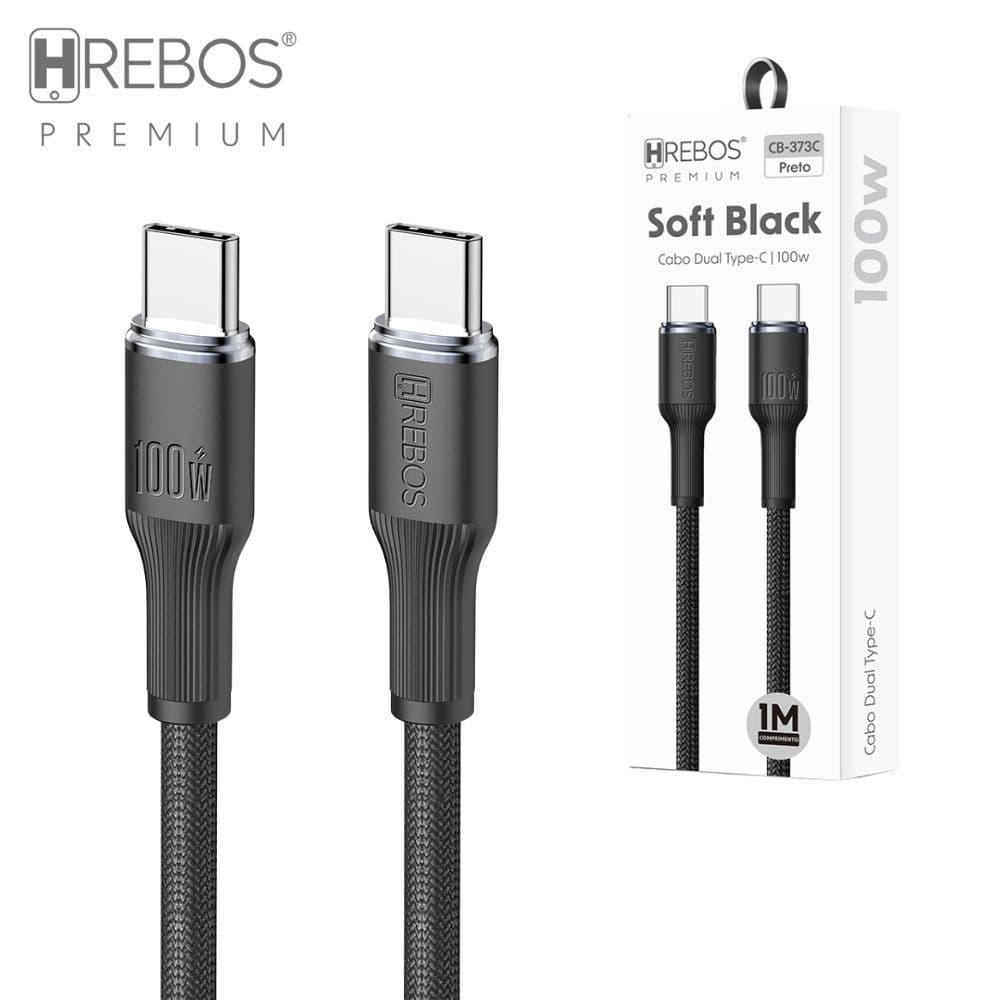 Cabo Tipo C Hrebos Compatível iPhone 15 16 Pro Max 100w Trançado Notebook Tablet Android Samsung CB-373C