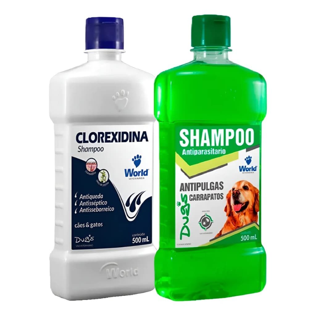 Shampoo Clorexidina + Shampoo Dugs 500ml Para Cães World Veterinária