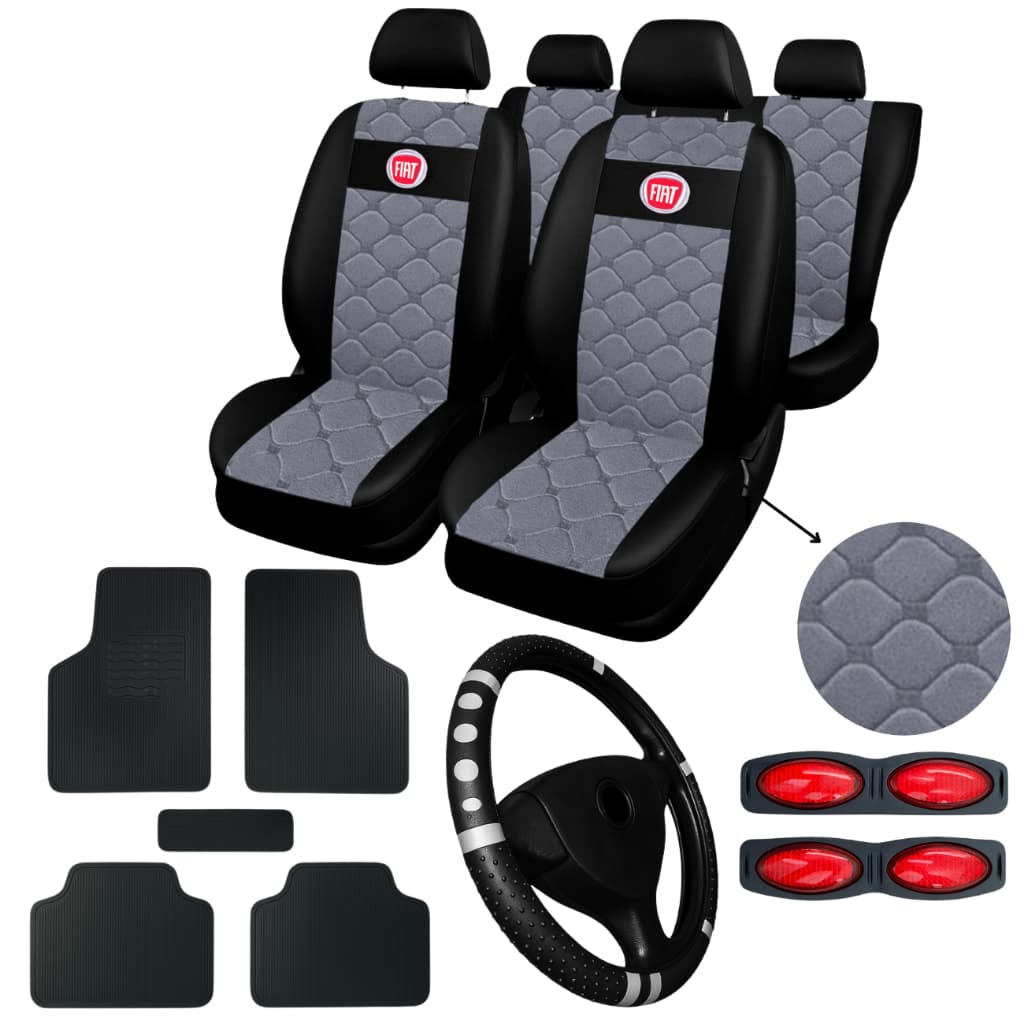 kit Capa Para Banco Automotivo Couro Fiat Palio Uno Siena Punto + capa de volante + tapete de carro