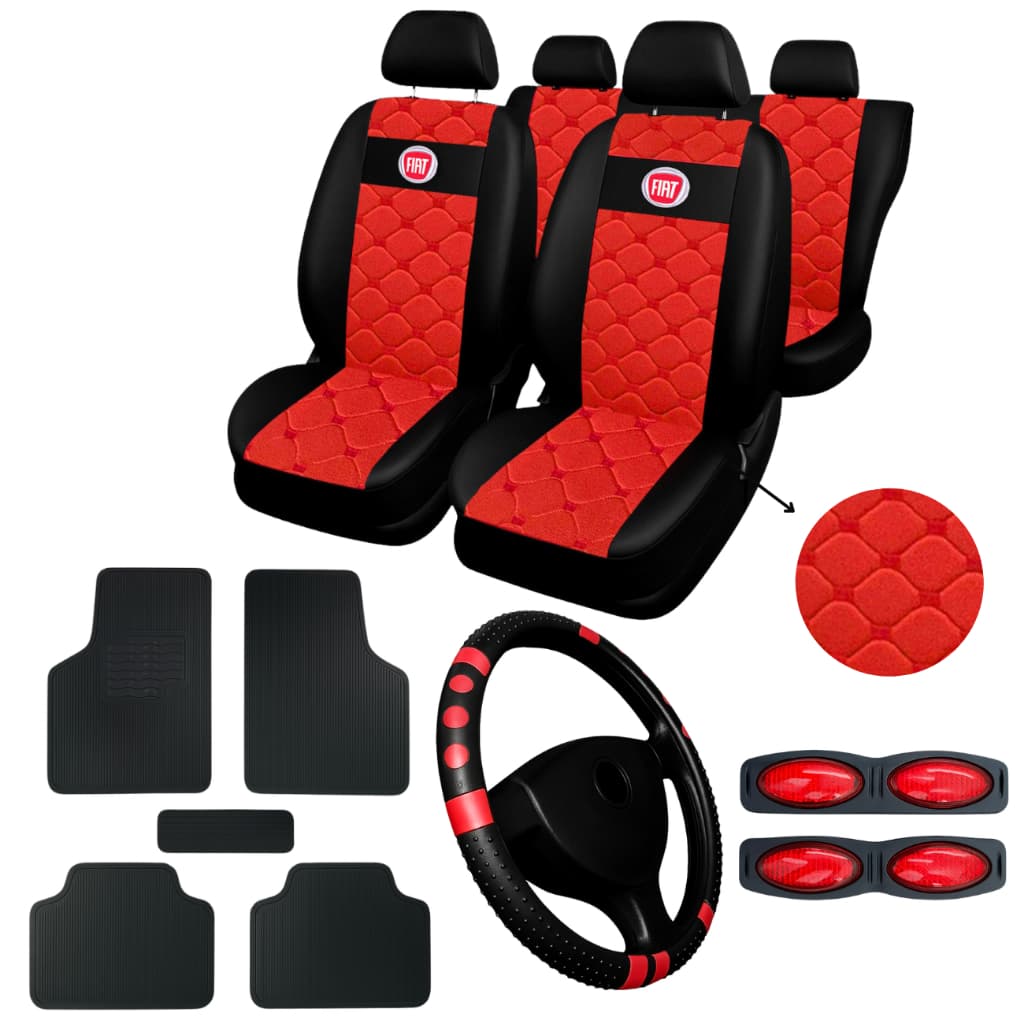 kit Capa Para Banco Automotivo Couro Fiat Palio Uno Siena Punto + Volante de carro + tapete