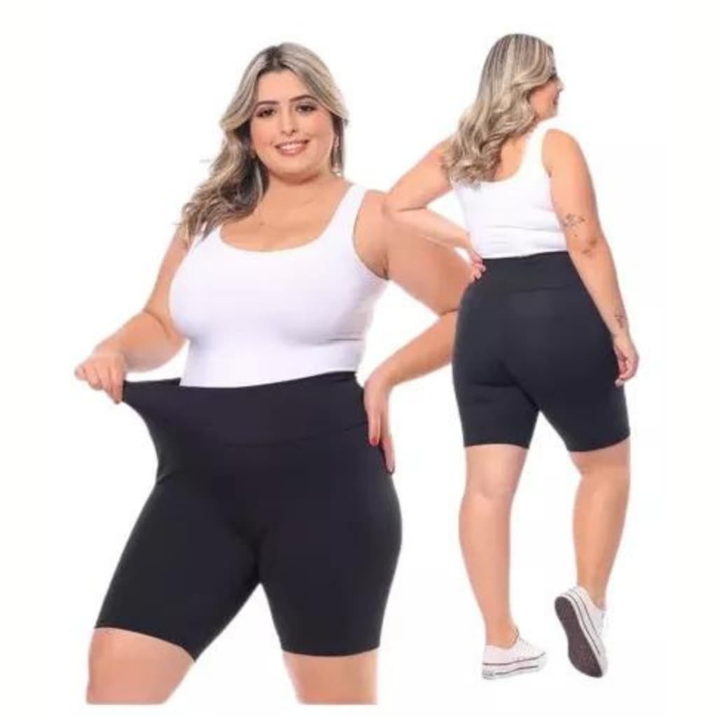 Bermuda Feminina Preta Suplex Coton Fitness Plus Size para Academia e Atividades Fisicas