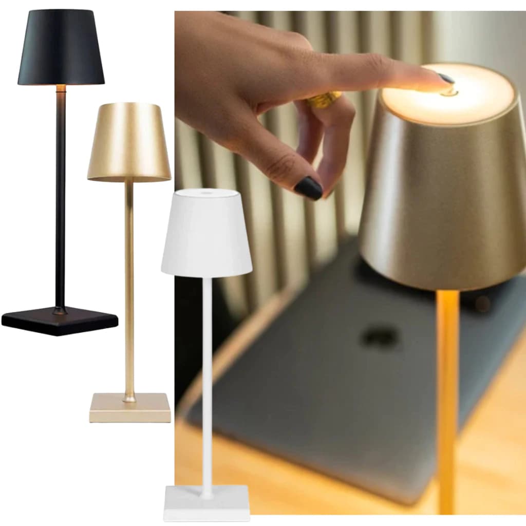 Luminaria de Mesa Abajur Led Recarregável Dourado Branco Preto 6W Candeeiro Dimerizável