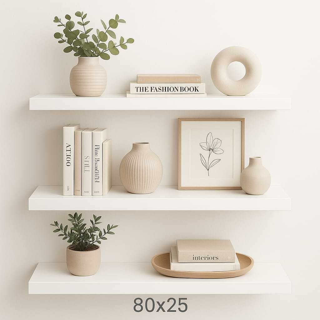 Prateleiras Parede 80x25cm em MDF 25mm Branco Suporte Invisível Decoração quarto sala escritório