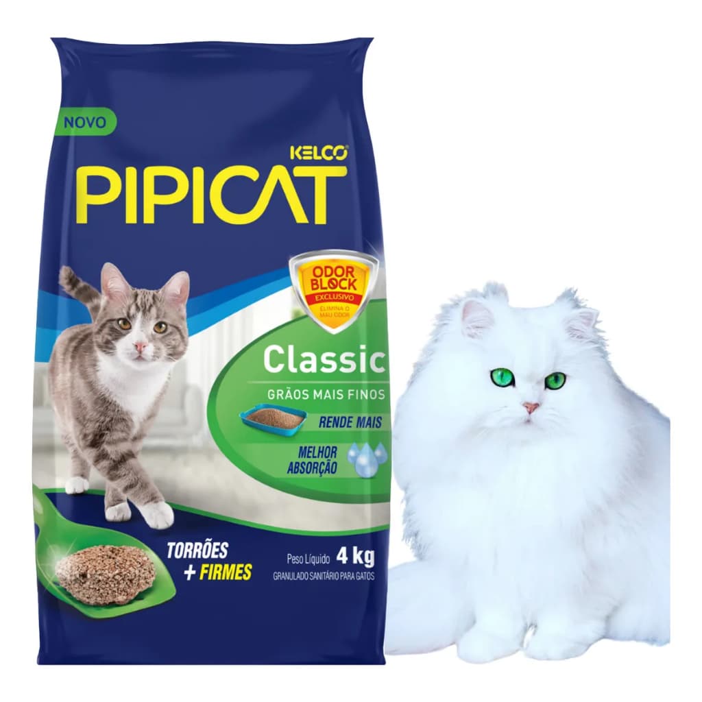 Areia Higiênica Sanitária Para Gatos Pipicat Classic Pacote 4kg