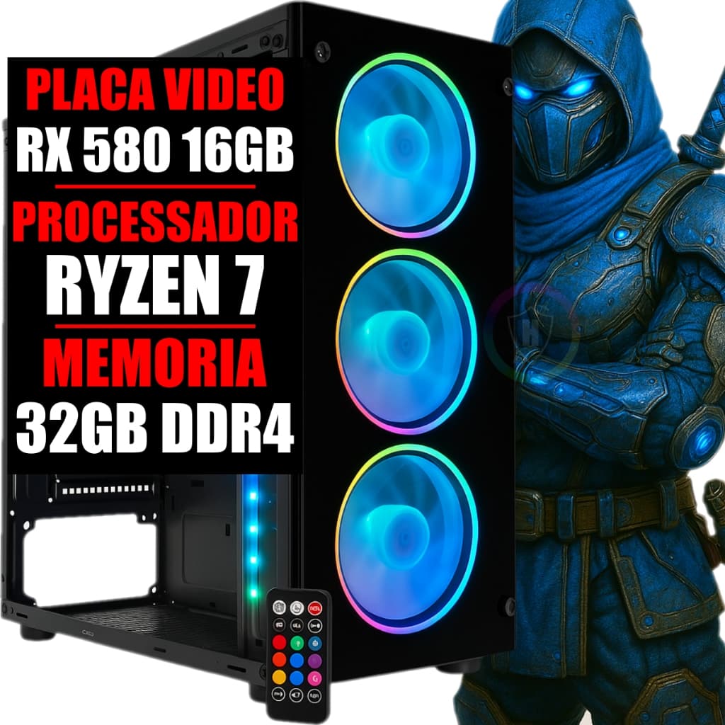 Cpu Computador PC Gamer Ryzen 7 / Placa Video 16GB DDR5 / 32GB Ddr4 / SSD 480GB