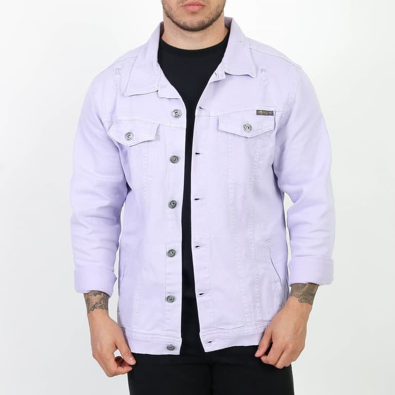Jaqueta Sarja Jeans Lilás Masculina Destroyed Austin Club Inverno Jaqueta Colorida Exclusividade