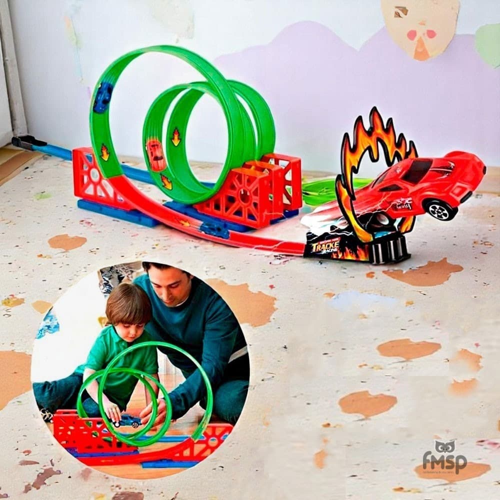 Brinquedo Pista De Corrida Com Lançador Duplo 360 E Carrinhos