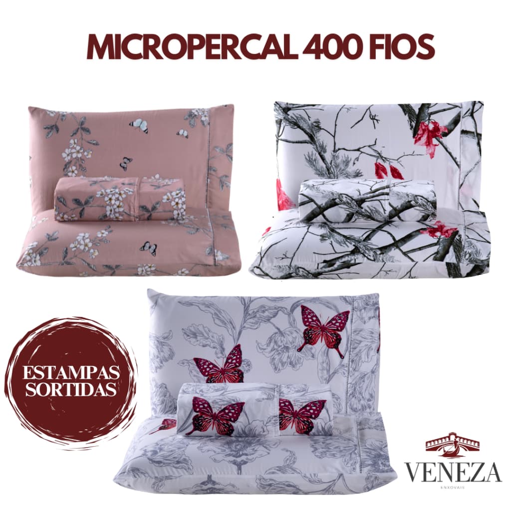 Kit Jogo de Lençol Cama Solteiro Casal Queen King Micropercal 400 Fios Ponto Palito