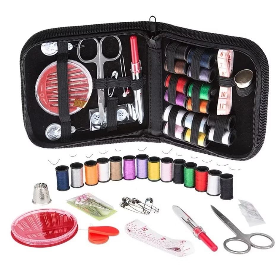 Kit Costura Viagem Acessórios Agulhas Linha Tesoura Bolsa c/ Zíper Completo C/ 42 Peças OU 97 PECAS