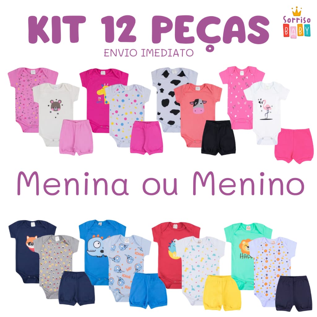 Kit Bebê 12 pçs Conjunto Roupa Bebês Algodão Menino Menina