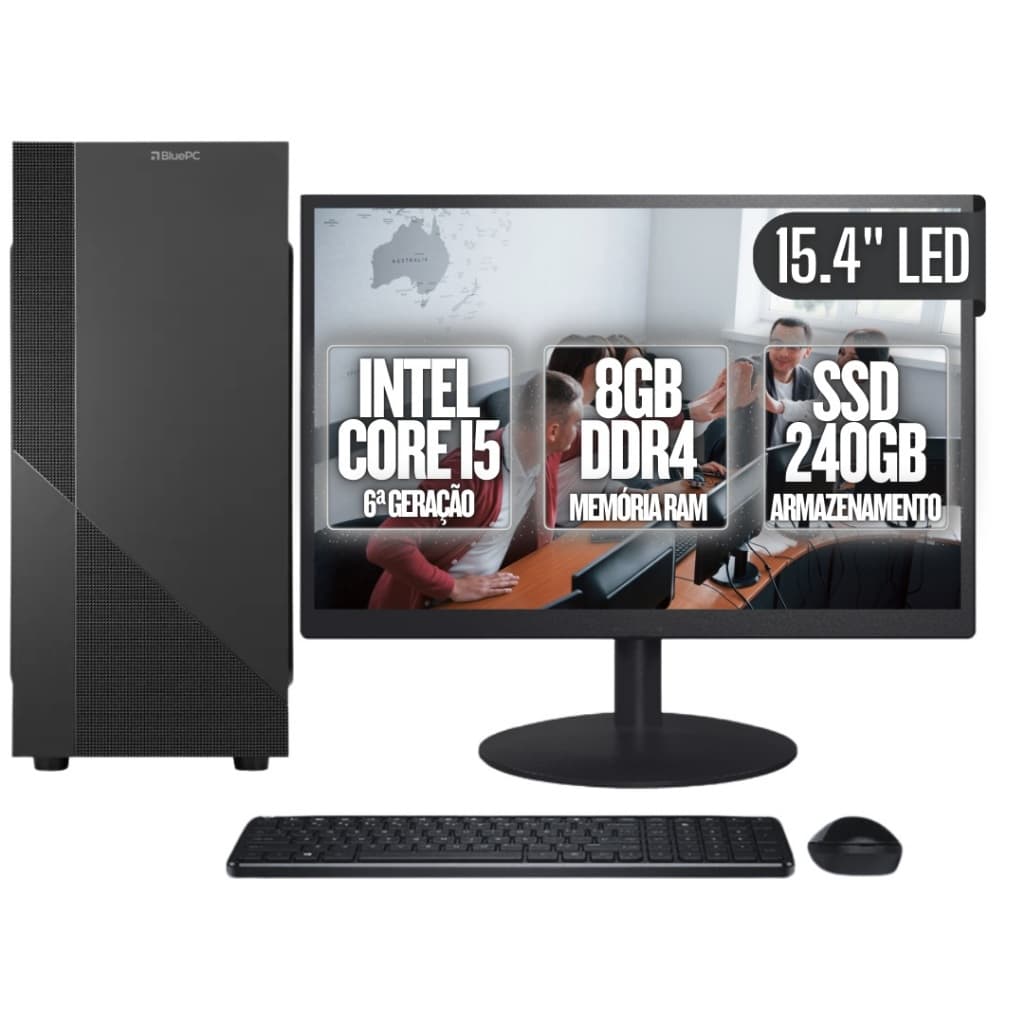 Computador Completo BluePC Task Intel Core i5 6ª Geração 8GB DDR4 SSD 240GB Monitor 15.4"  - CDBP-TA002