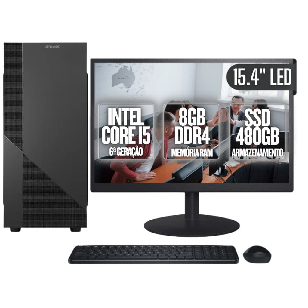 Computador Completo BluePC Task Intel Core i5 6ª Geração 8GB DDR4 SSD 480GB Monitor 15.4"  - CDBP-TA003