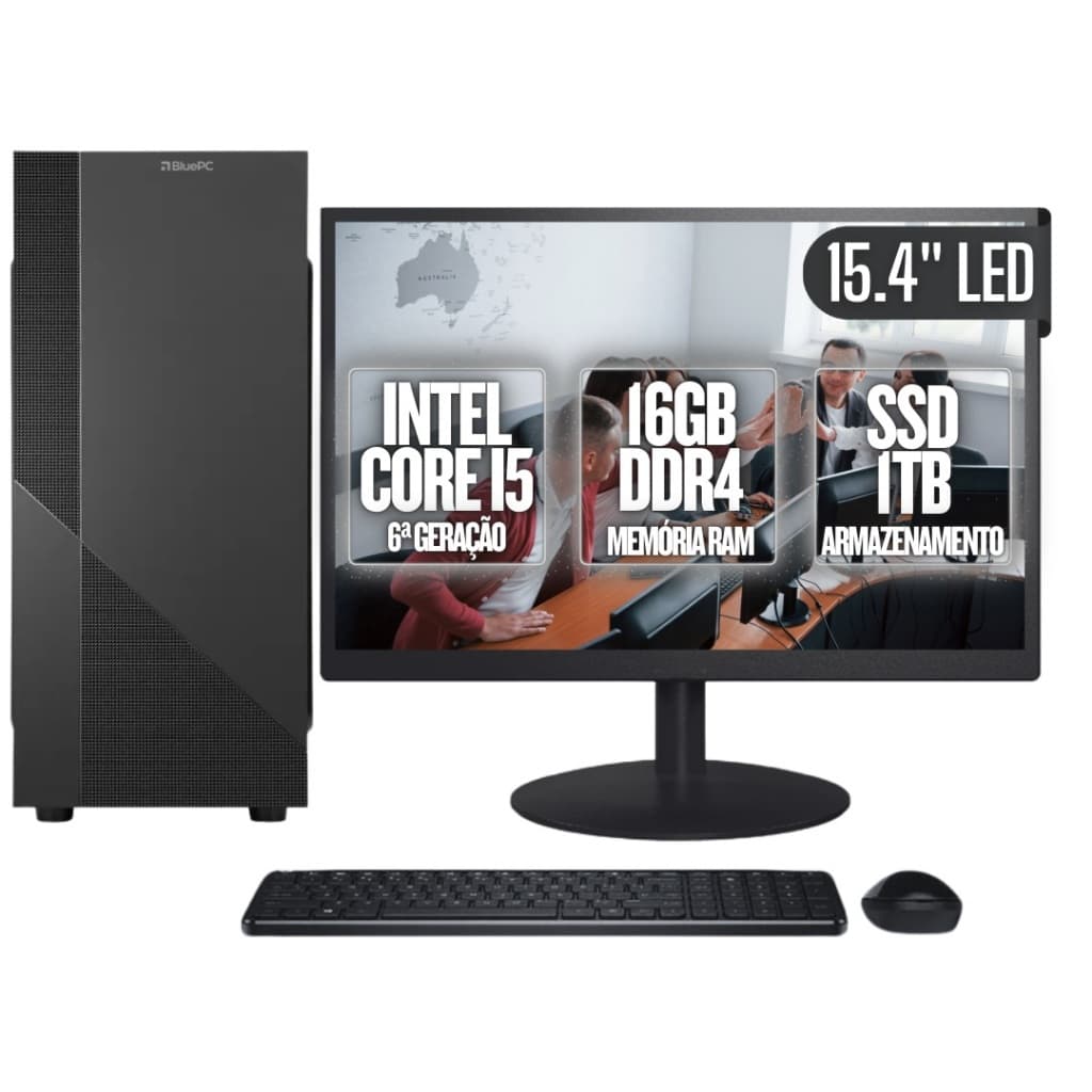 Computador Completo BluePC Task Intel Core i5 6ª Geração 16GB DDR4 SSD 1TB Monitor 15.4"  - CDBP-TA006