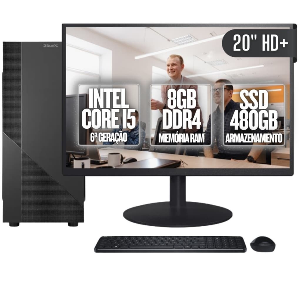 Computador Completo BluePC Task Intel Core i5 6ª Geração 8GB DDR4 SSD 480GB Monitor 20"  - CDBP-TA009