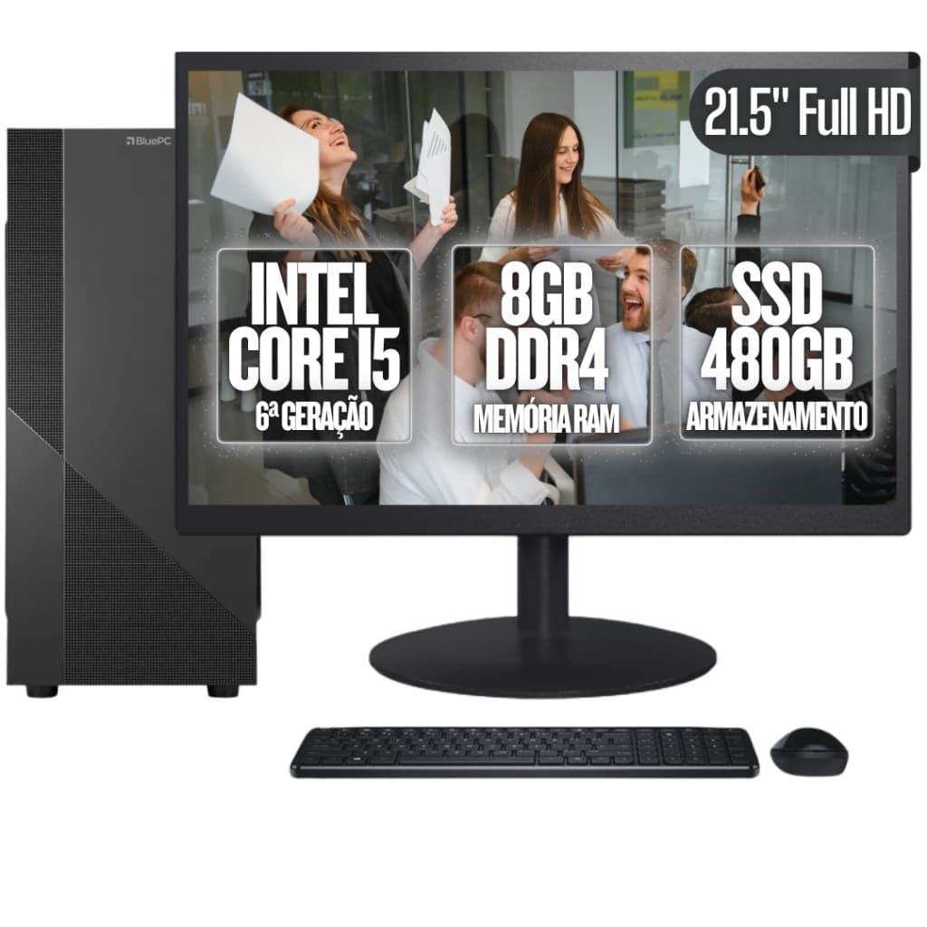 Computador Completo BluePC Task Intel Core i5 6ª Geração 8GB DDR4 SSD 480GB Monitor 21.5"  - CDBP-TA015