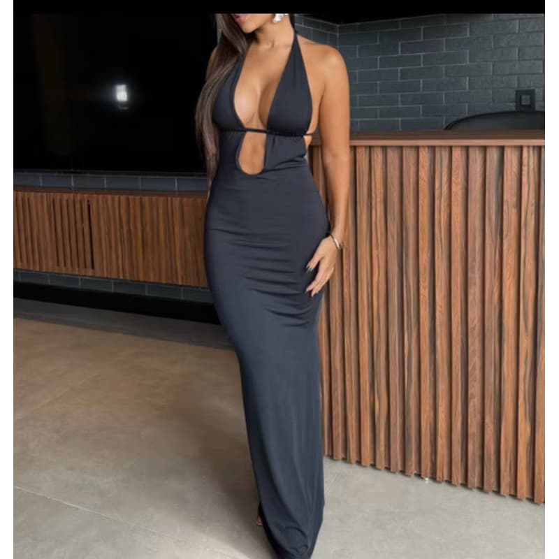 Vestido Longo costas Nua Decote Frontal Vestido feminino Gringa