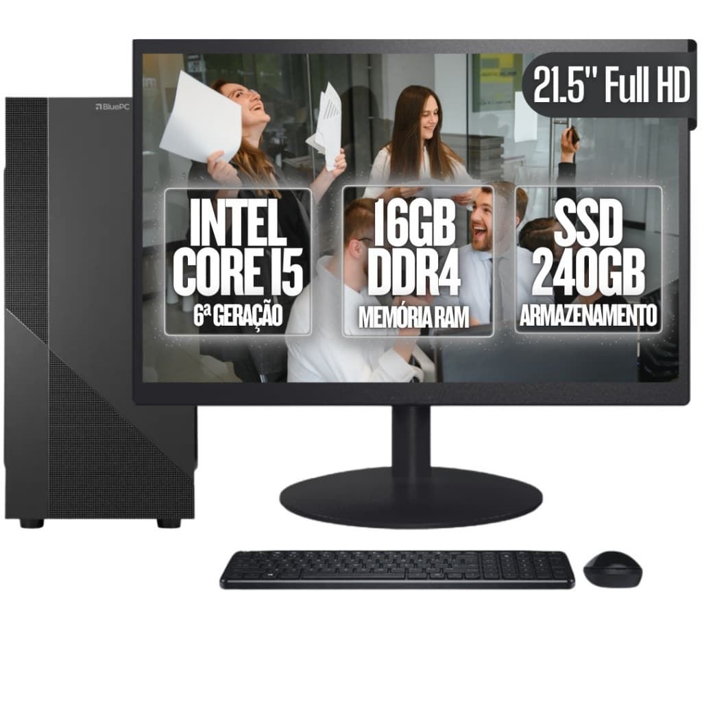 Computador Completo BluePC Task Intel Core i5 6ª Geração 16GB DDR4 SSD 240GB Monitor 21.5"  - CDBP-TA016