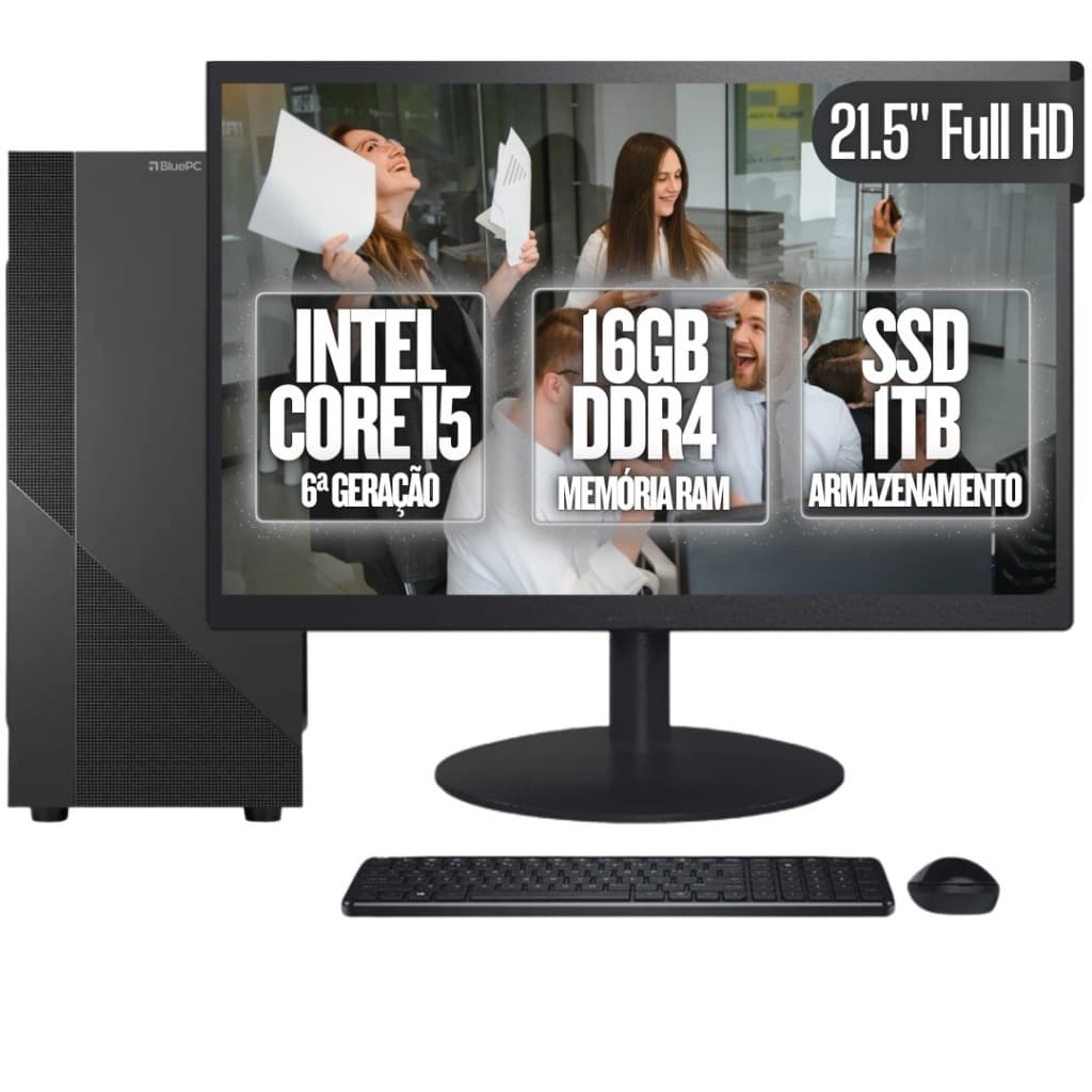 Computador Completo BluePC Task Intel Core i5 6ª Geração 16GB DDR4 SSD 1TB Monitor 21.5"  - CDBP-TA018