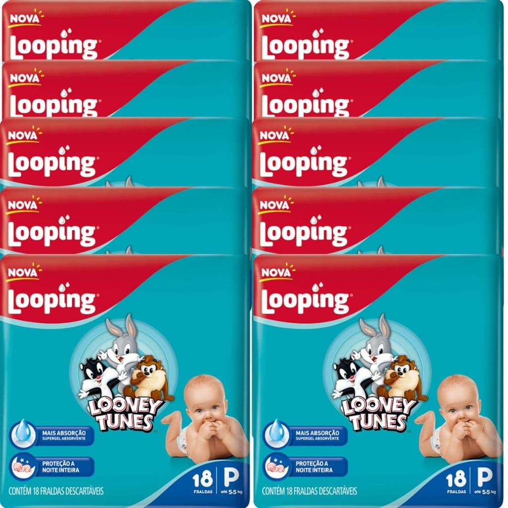 Fralda Descartável Looney Tunes  -10 Pacotes