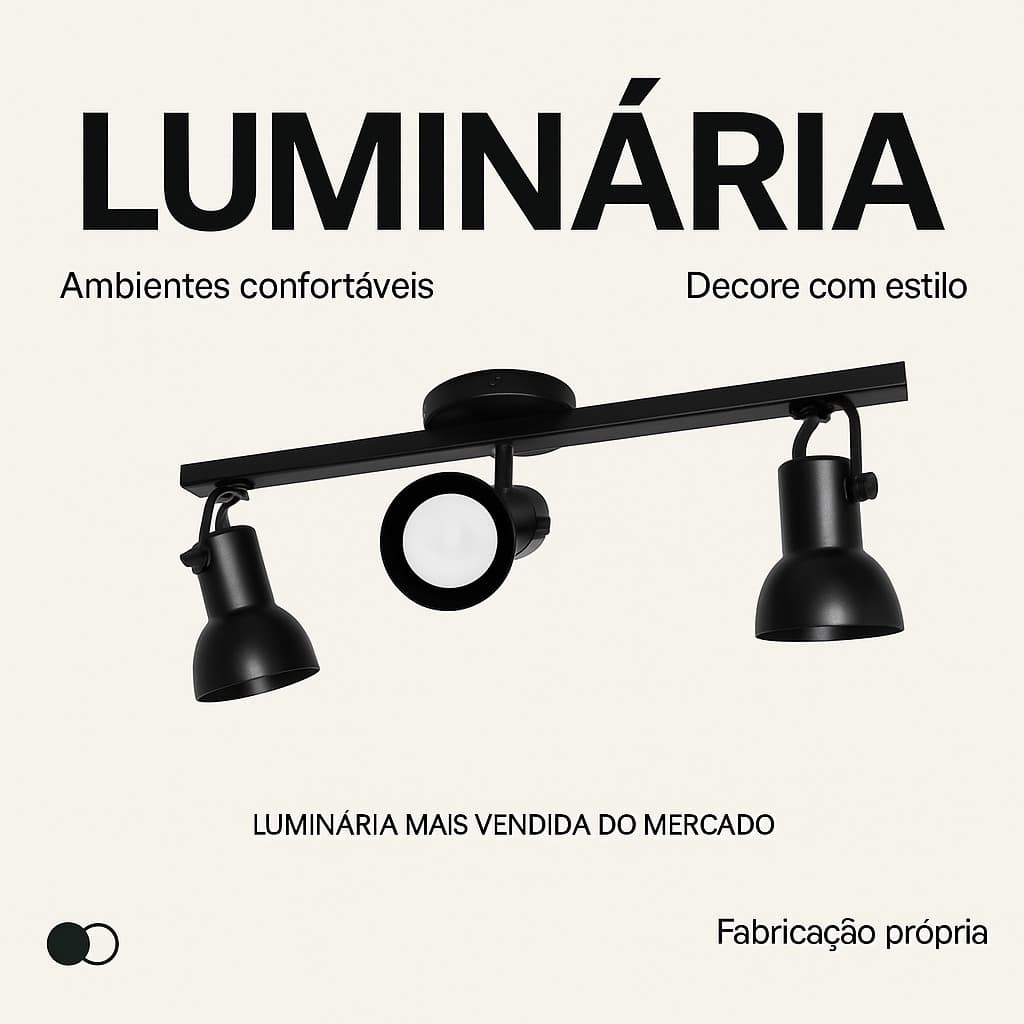 Luminária Spot 3 Focos para Trilho Sobrepor – Direcionável para Lâmpadas E27