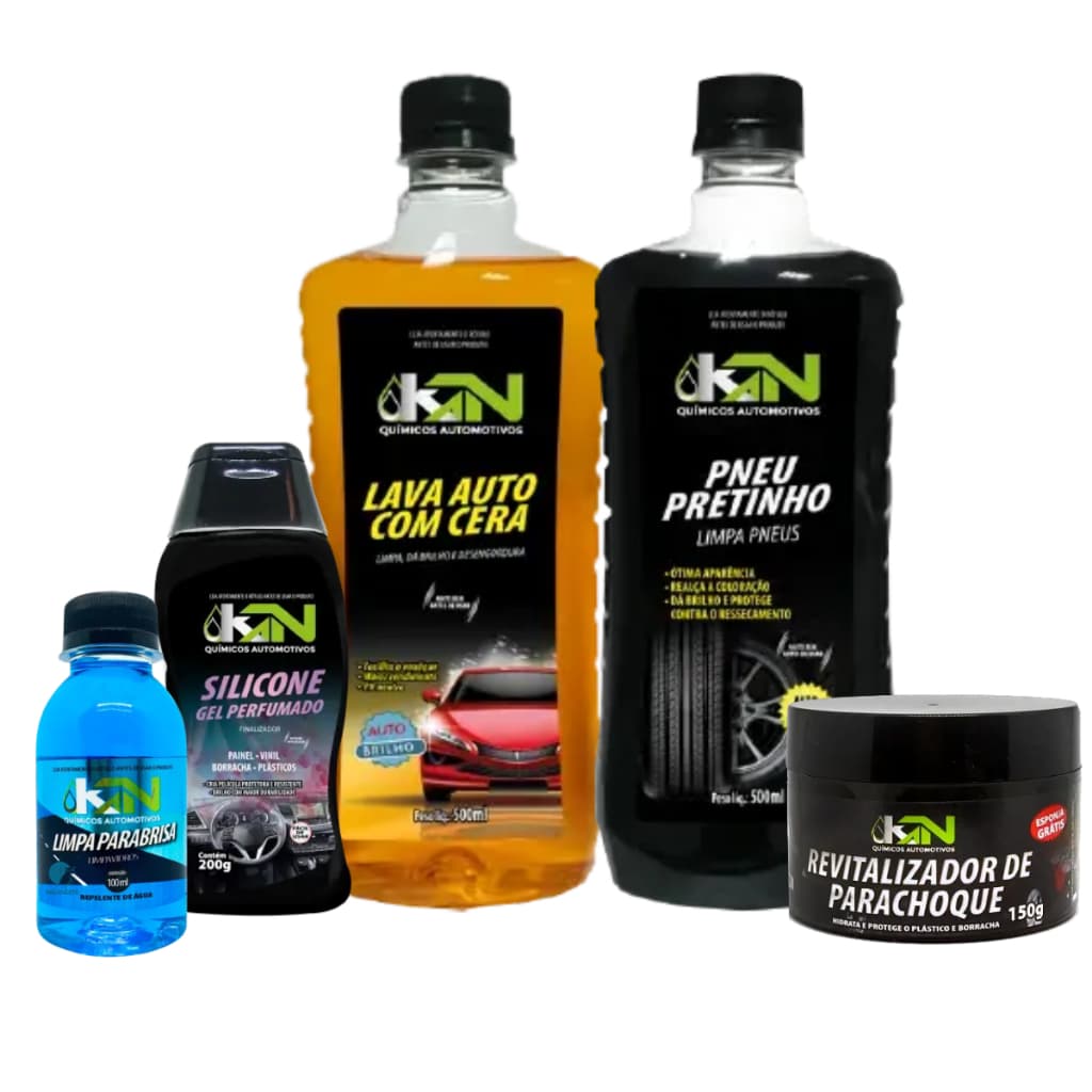 KIT LIMPEZA CARRO SHAMPOO PRETINHO SILICONE GEL PERFUMADO PARABRISA REVITALIZADOR DE PARACHOQUE