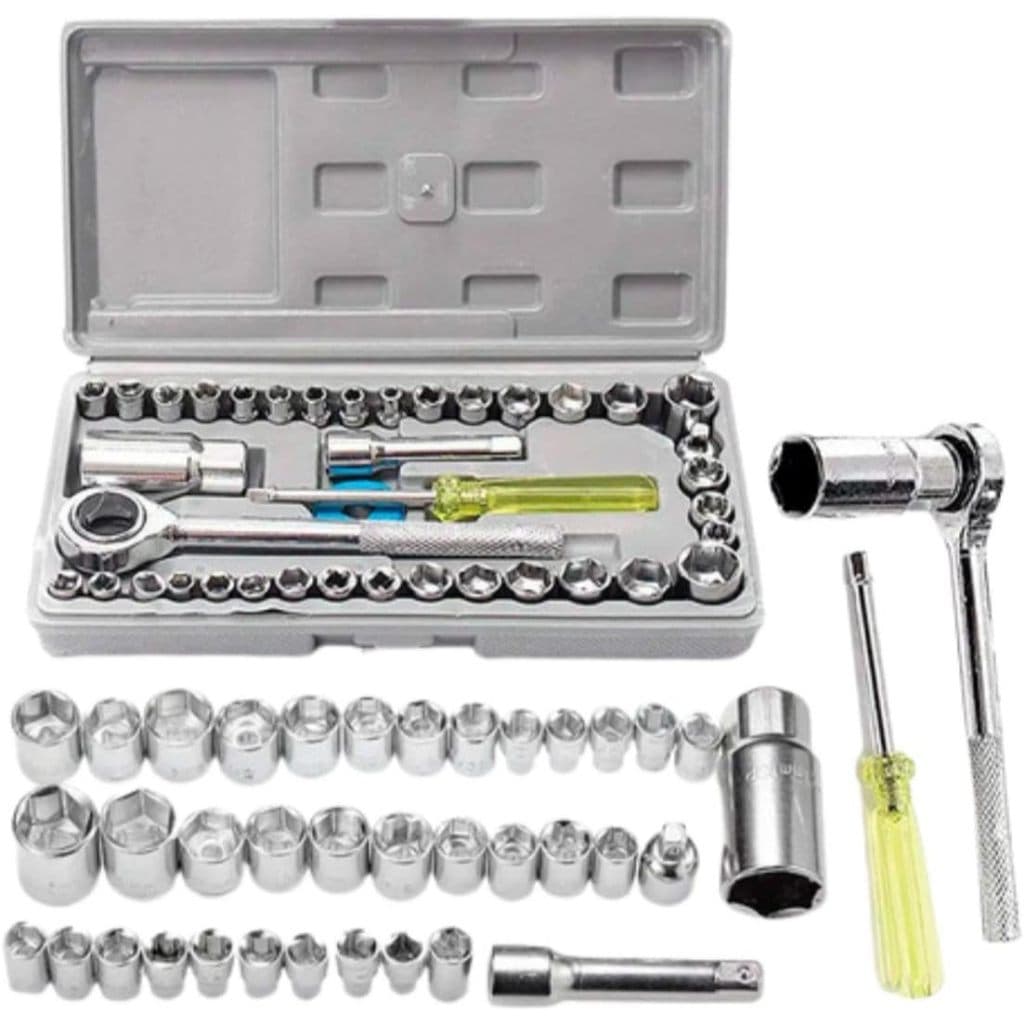Jogo de Chave Catraca Reversível Kit de Ferramentas com Soquetes Sextavados 40 Peças Maleta Reparo de Moto Bicicleta Car