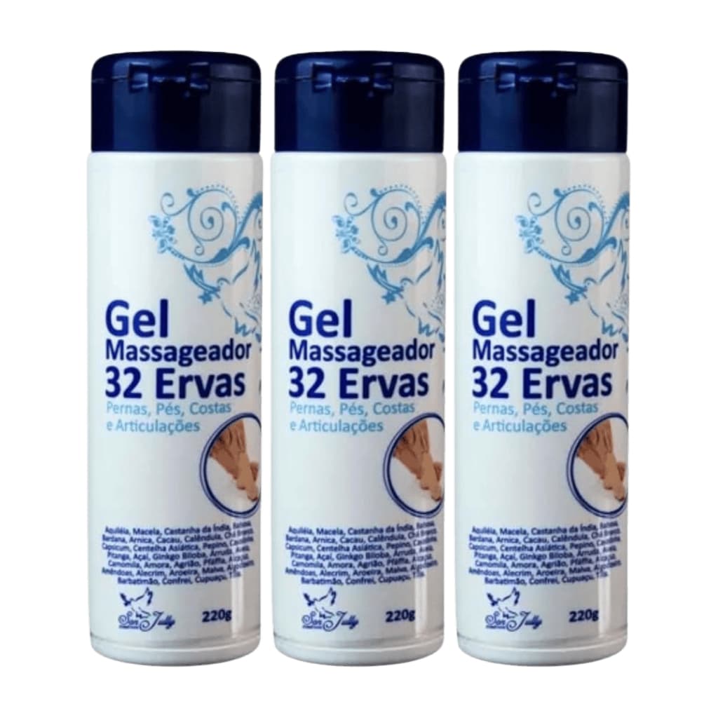 Kit 2 ou 3 Géis Massageadores 32 Ervas San Jully 220g | Alívio Muscular, Relaxamento e Refrescância
