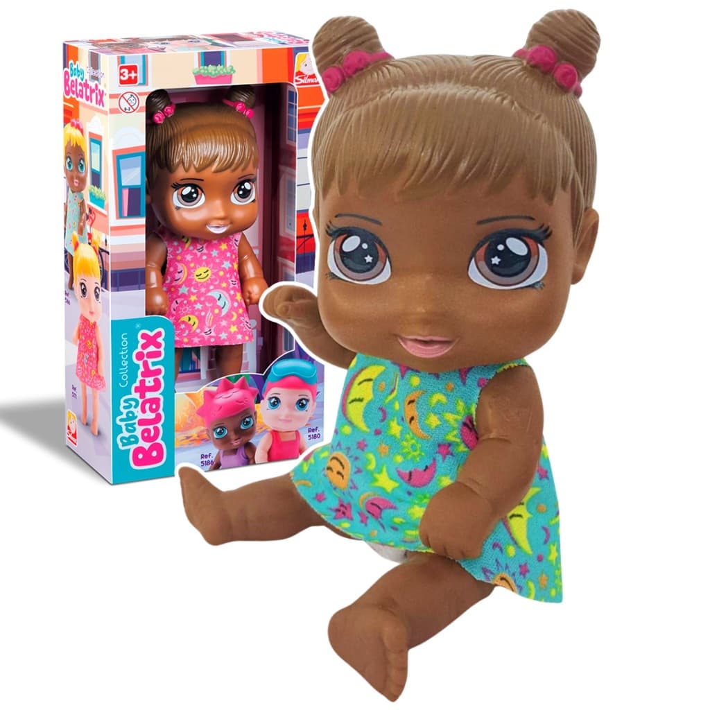 Boneca Belatrix Baby Negra Fofinha de Vinil Borracha Macia Articulada Senta Vira Cabeça Silmar