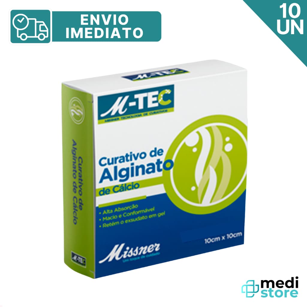 Kit com 10 - Curativo Tratamento Feridas Alginato de Cálcio Cicatrização Cicatrizante M-TEC 10cm x 10cm - Envio Imediato
