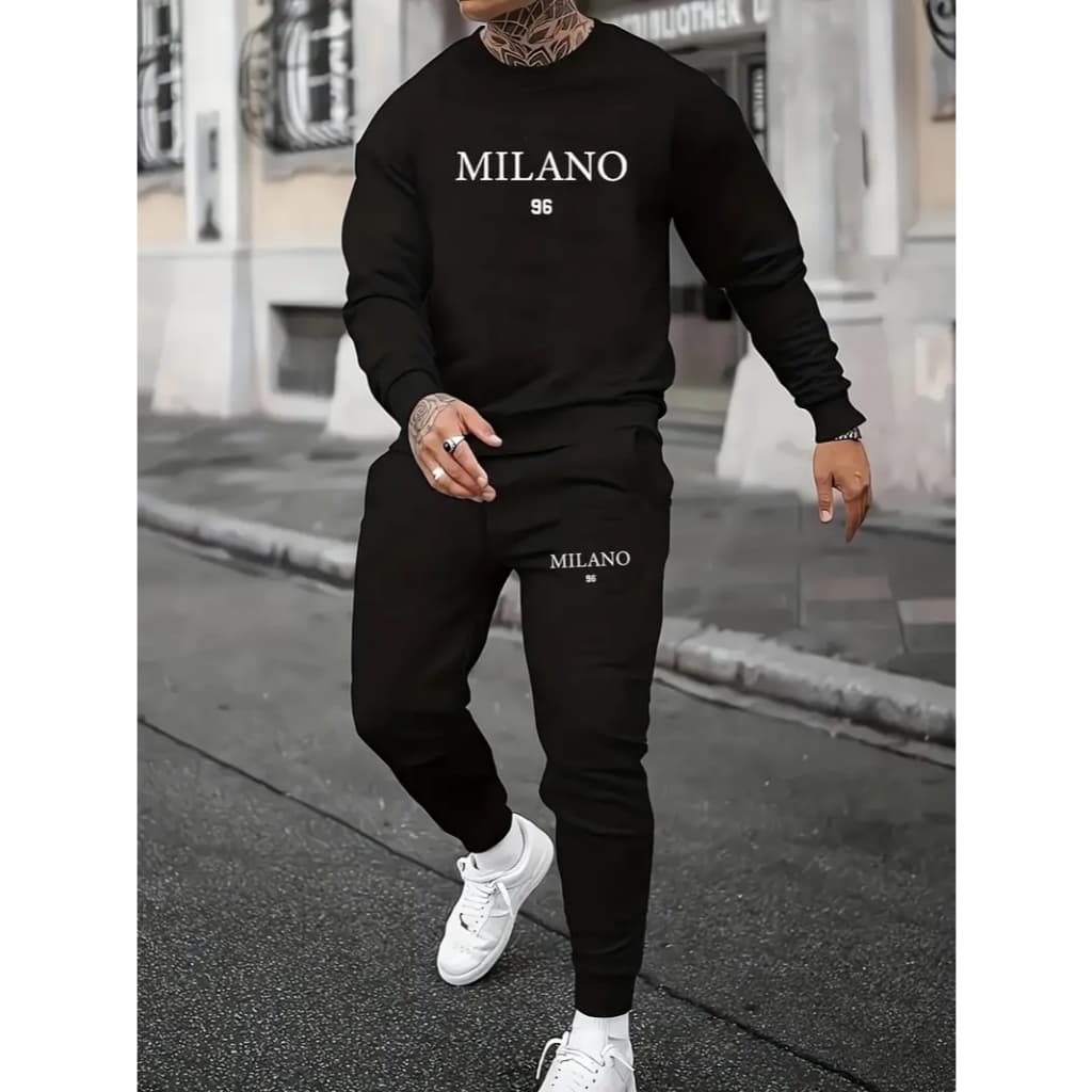 CONJUNTO MOLETOM MASCULINO BLUSA DE FRIO COM BOLSO E CAPUZ E CALÇA MOLETOM ESTAMPA MILANO