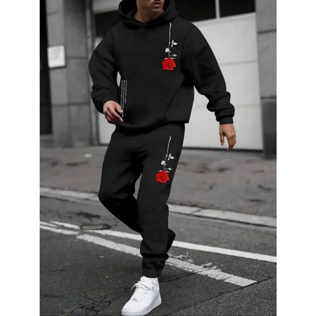 CONJUNTO MOLETOM MASCULINO BLUSA DE FRIO CANGURU E CALÇA MOLETOM  ESTAMPA FLOR CABEÇA PRA BAIXO E FRASE LATERAL
