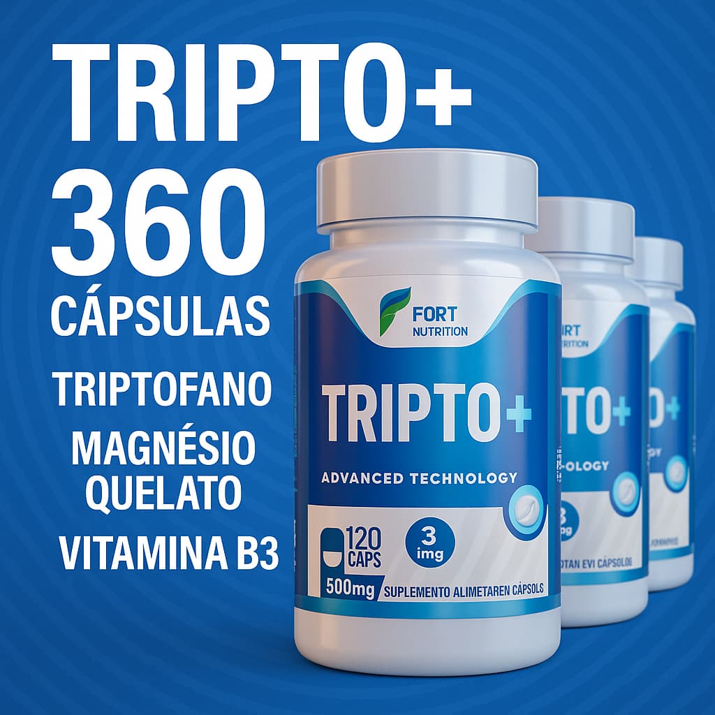 Suplemento TRIPTOMais -TRIPTOFANO - MAGNÉSIO QUELATO - VITAMINA B3 - 120 Cápsulas