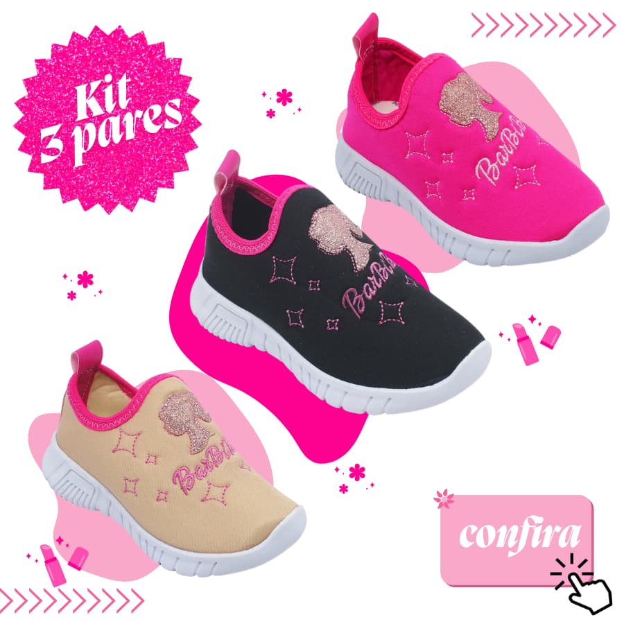 Kit 3 Pares Tênis Infantil Feminino Anatômico Macio Menina Leve Confortável Estilo Antiderrapante