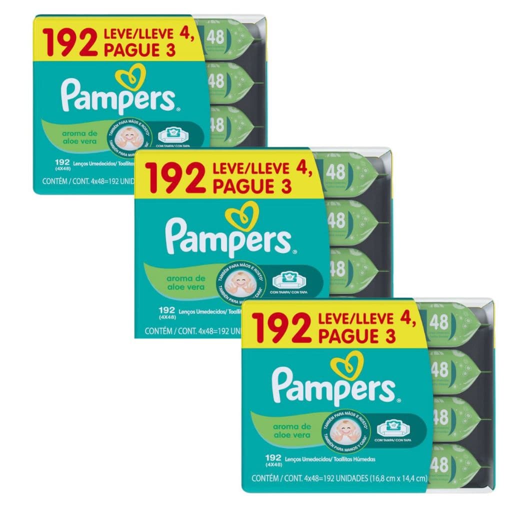 Kit 8/12/24 Pacotes Higiene Lenços Umedecidos Com Aroma De Aloe Vera Pampers
