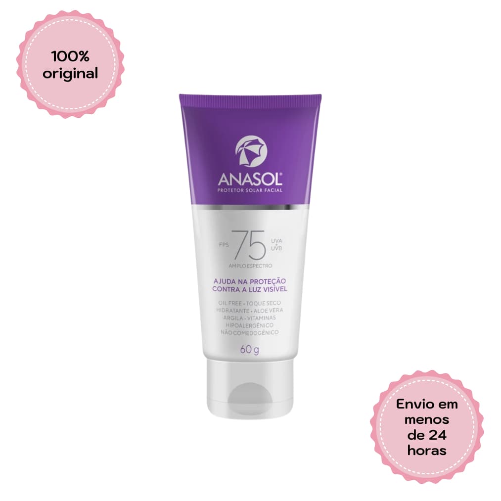 Anasol Protetor Solar Facial Toque Seco Oil Free FPS 75 60 g - Vegano
