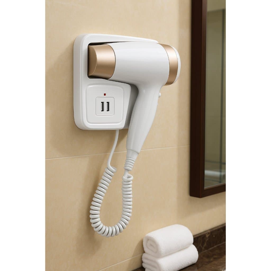 Secador de Cabelo de Parede Hotel com 2 USB Íons Frio/Quente Banheiro Profissional 1300W