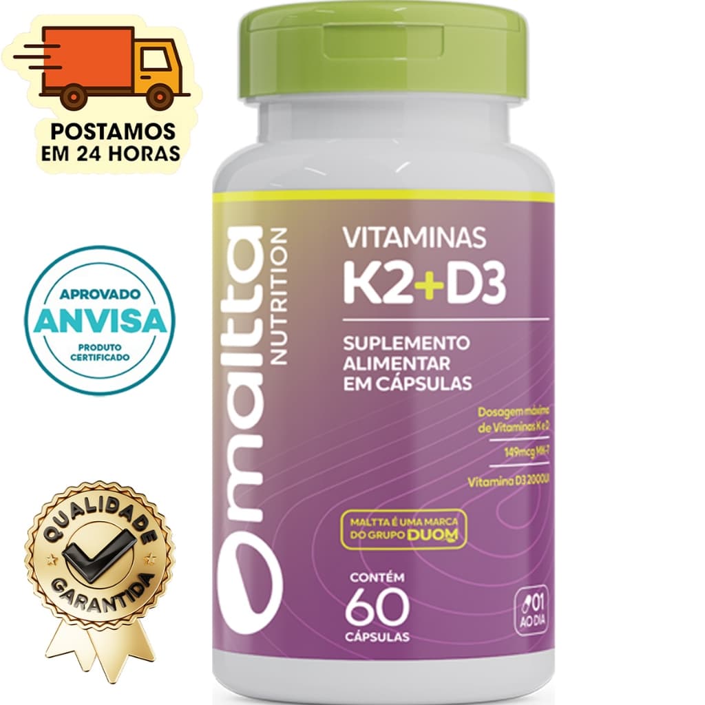 Vitamina K2 Mk7 + Vitamina D3 - 60 Cápsulas 450mg - Maltta Nutrition