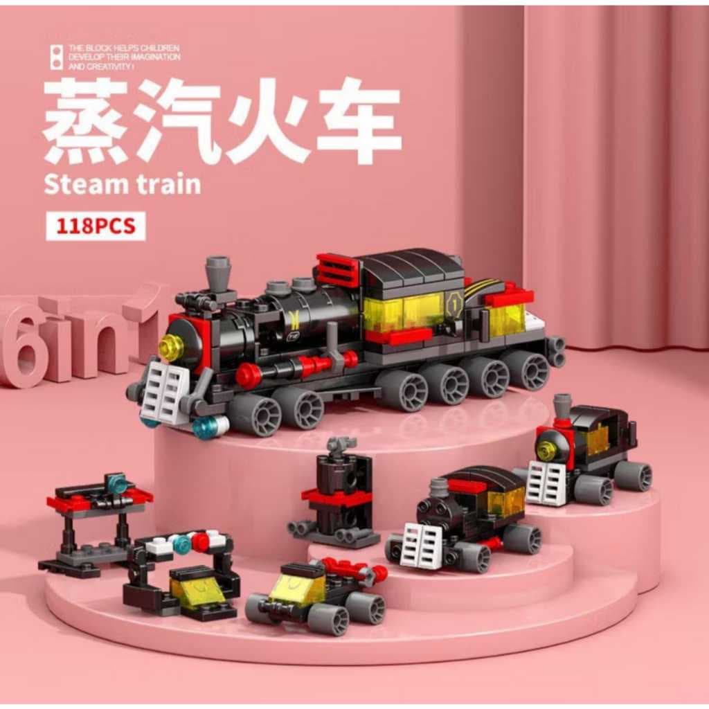 bloco de montar 6 em 1 Lego compatível - baleia - guerreiro - trem - ou kit com todos eles