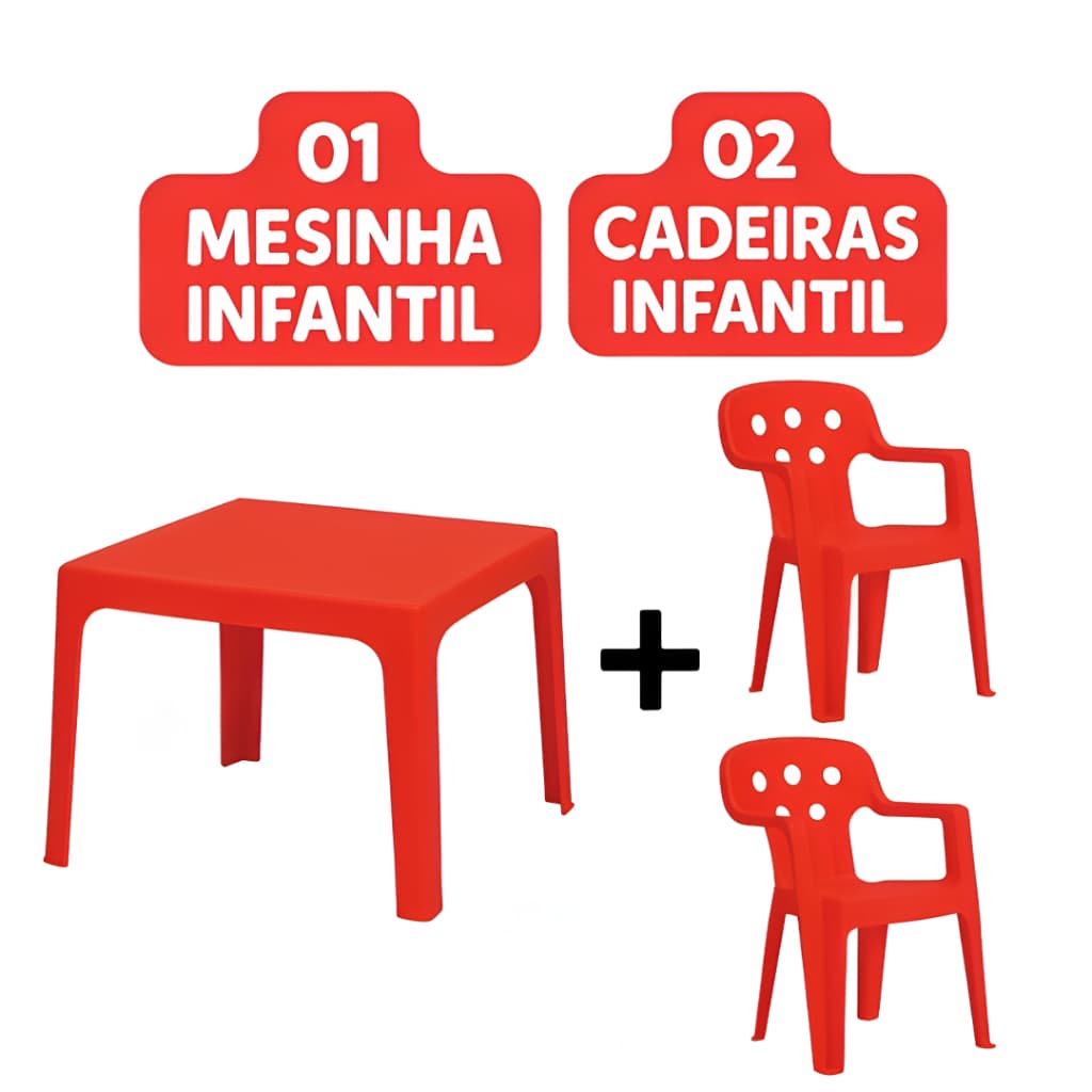 Mesa e cadeiras plástica infantil kit com mesinha + 2 cadeirinha poltrona - vermelho kids Mor